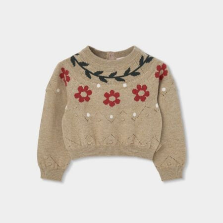 BOBOLI-maglione fiori beige-invernale