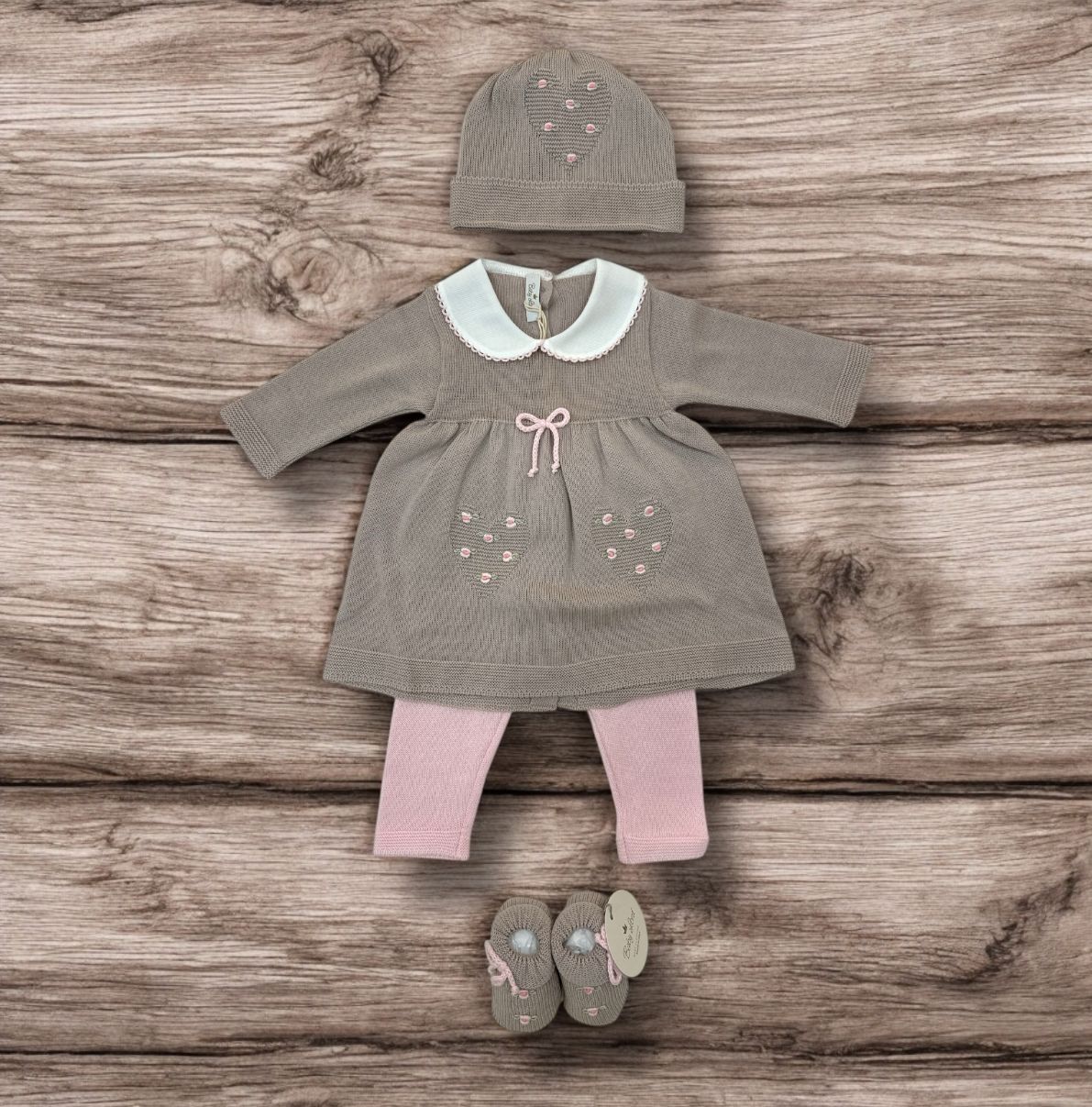 BABY LORD - completo 2pz + cuffietta + scarpine cuori e rose corredino est 25 - GIRL