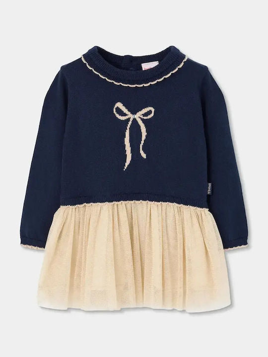 BOBOLI-vestito maglia e tulle blu/oro-invernale 