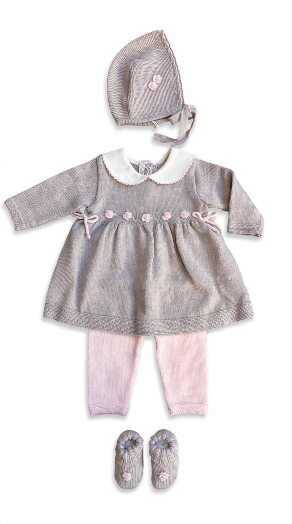 BABY LORD - completo fior di loto lana 100%sabbia/rosa - invernale
