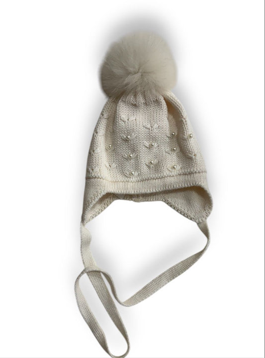 BARBARAS - cappello in lana con perle e pon pon in pelliccia accessori inv - GIRL