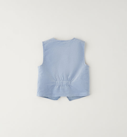 MINIBANDA - gilet millerighe velluto azzurro- invernale