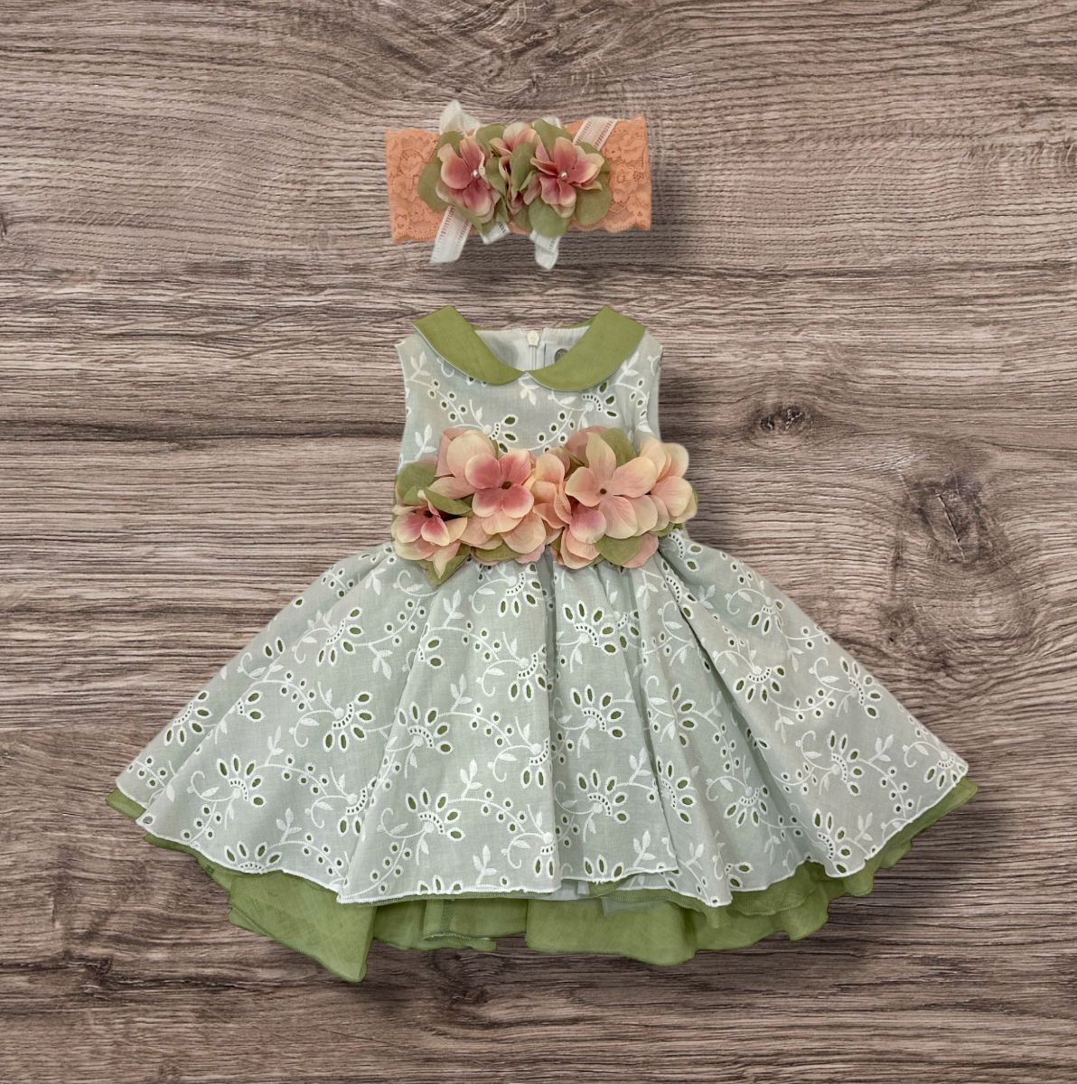 MARLU' - abito + fascia pizzo san gallo e fiori cerimonia abbigliamento est 25 - GIRL