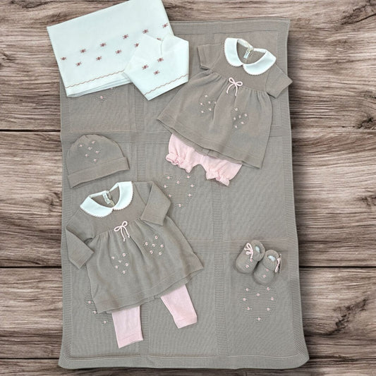 BABY LORD - completo 2pz + cuffietta + scarpine cuori e rose corredino est 25 - GIRL
