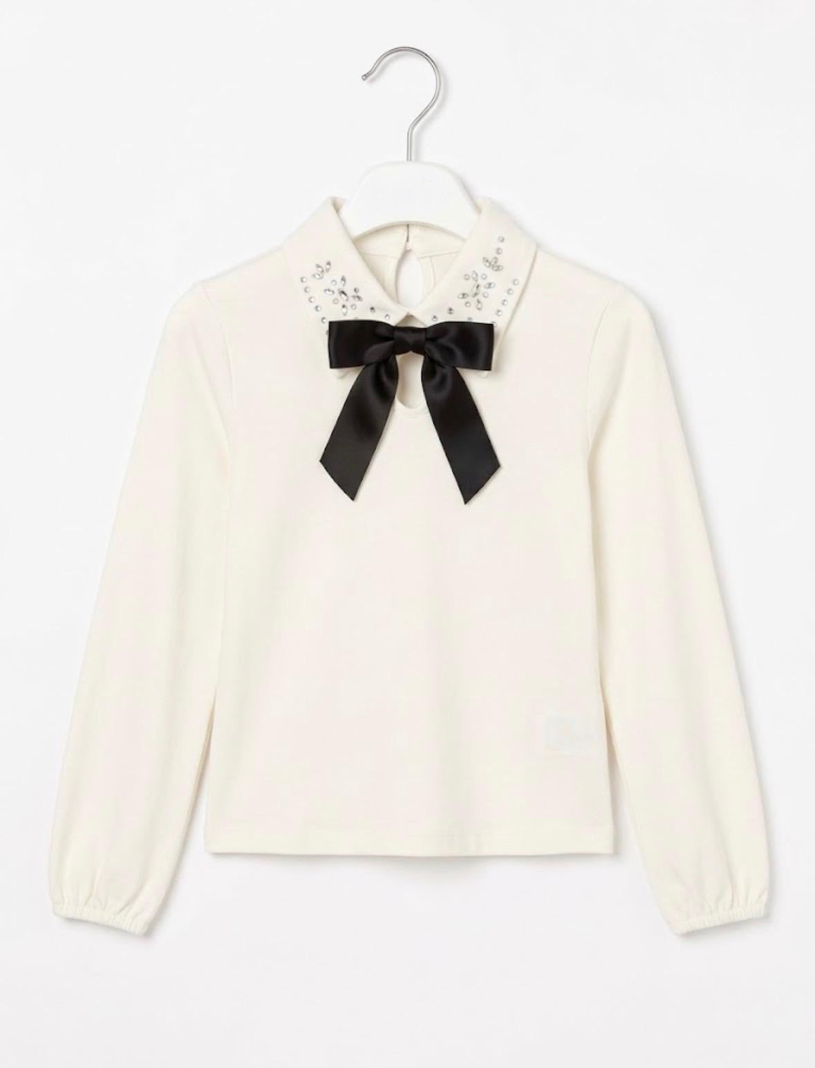 ALICE PI - t-shirt colletto strass e fiocco -invernale