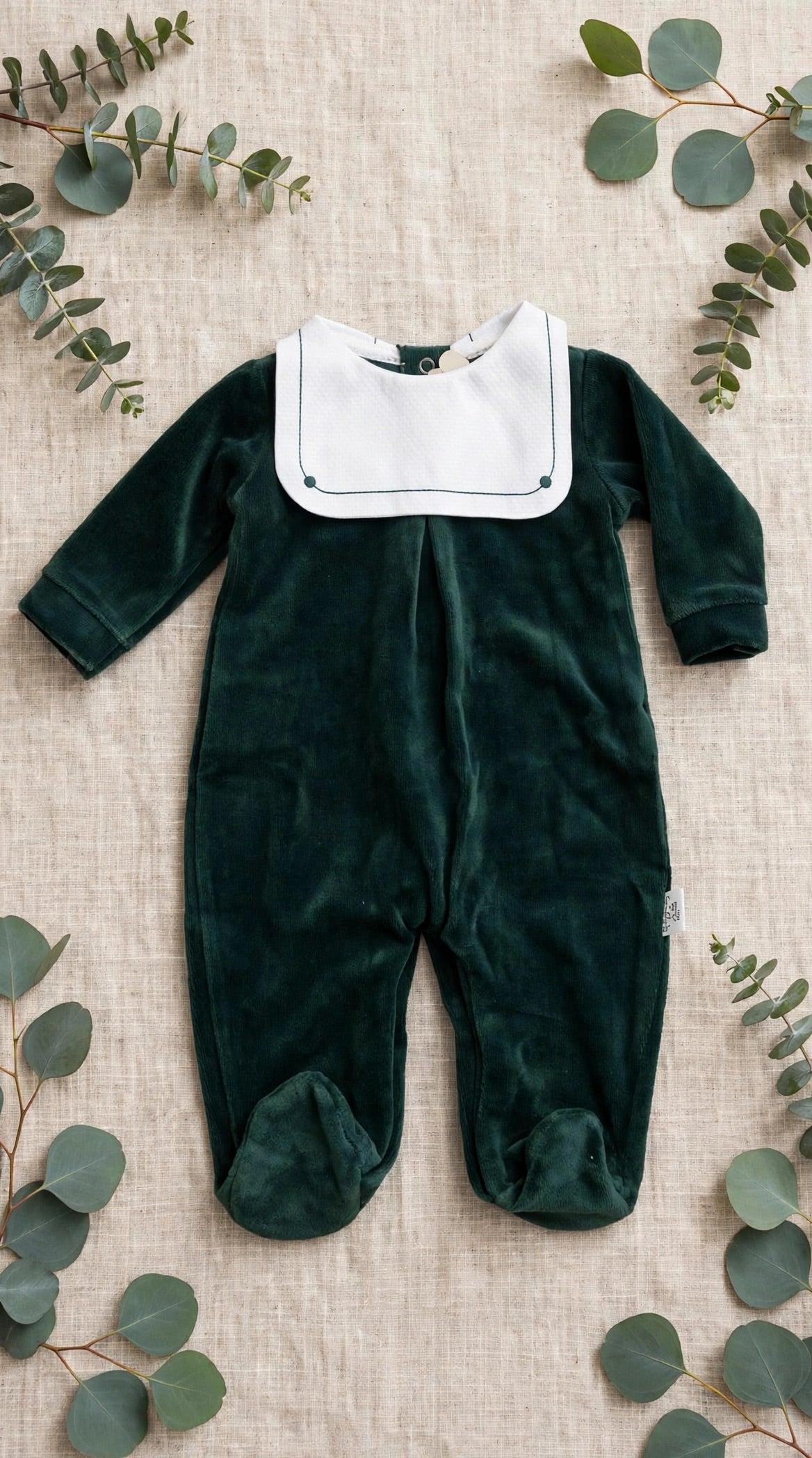 PAPPA E LATTE - tutina ciniglia bavetta quadrata verde petrolio - invernale