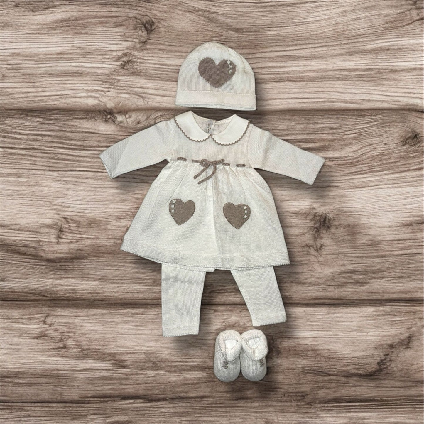 BABY LORD - completo 2 pz + cuffietta e scarpine in filo di cotone corredino est 25 - GIRL