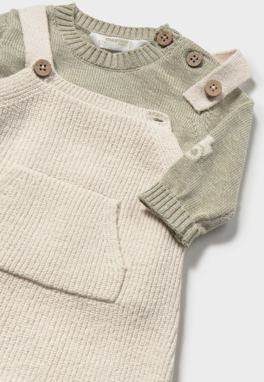 MAYORAL-completino salopette tricot avorio/verde-invernale