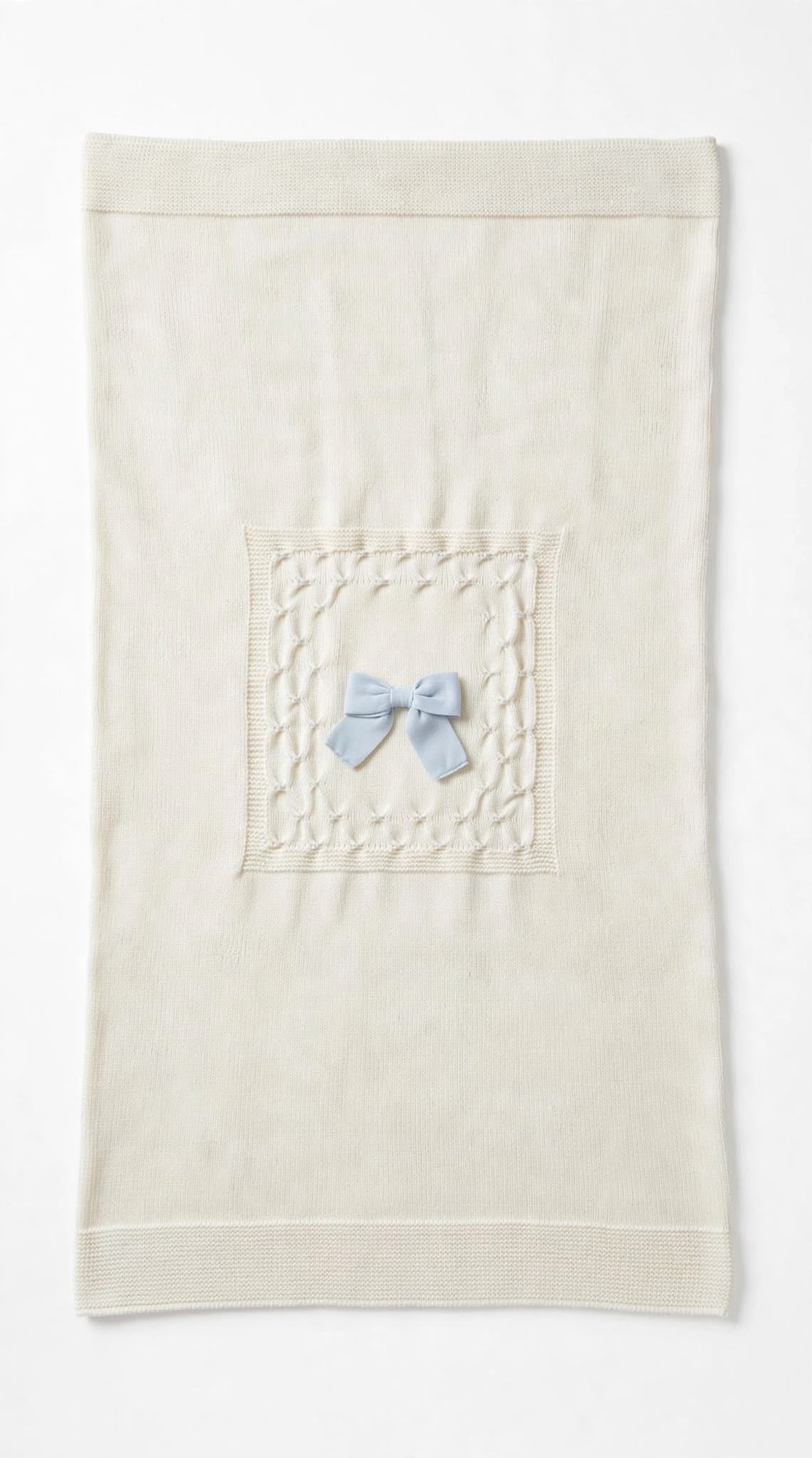 BABY LORD - coperta nido d'ape e fiocco lana 100% bianco/cielo - invernale