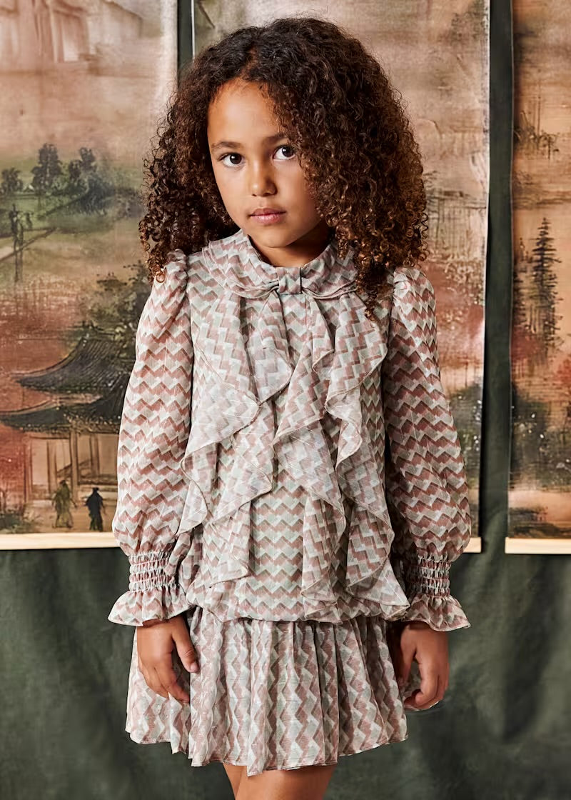 ABEL & LULA - vestito chiffon stampa verde/beige - invernale