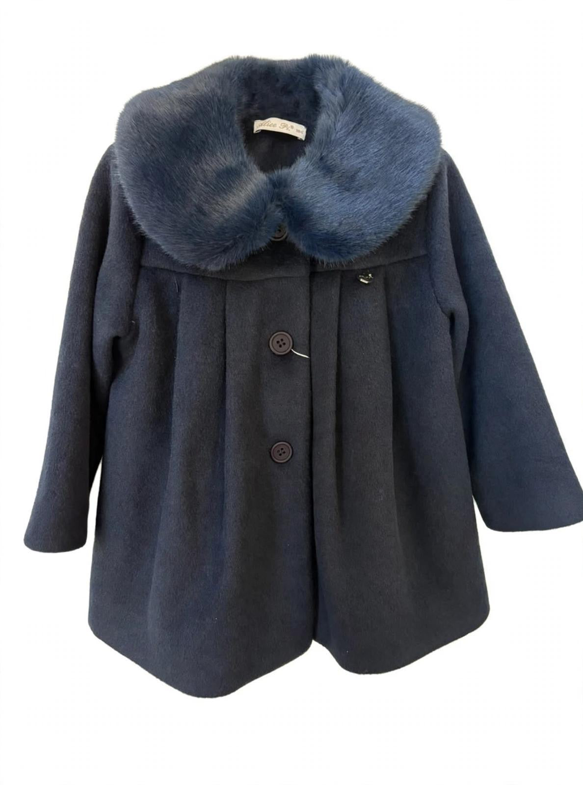 ALICE PI - cappotto in panno con collo in pelliccia blu - invernale