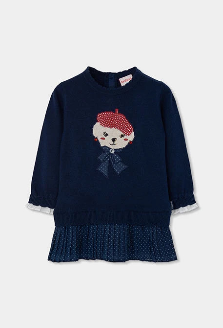BOBOLI-abito in maglia orso blu-invernale