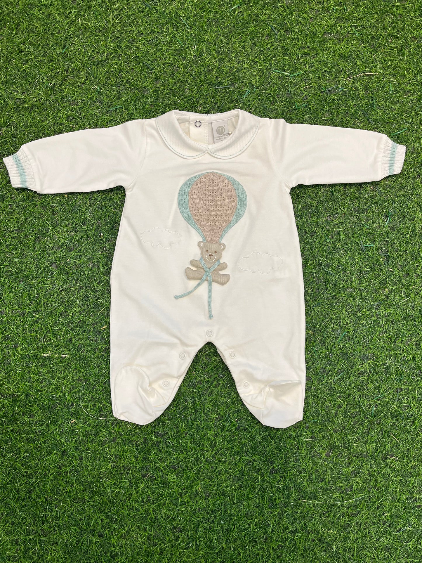 MARLU’ - tutina in jersey di cotone mongolfiera vaniglia/verde corredino p/e - BOY