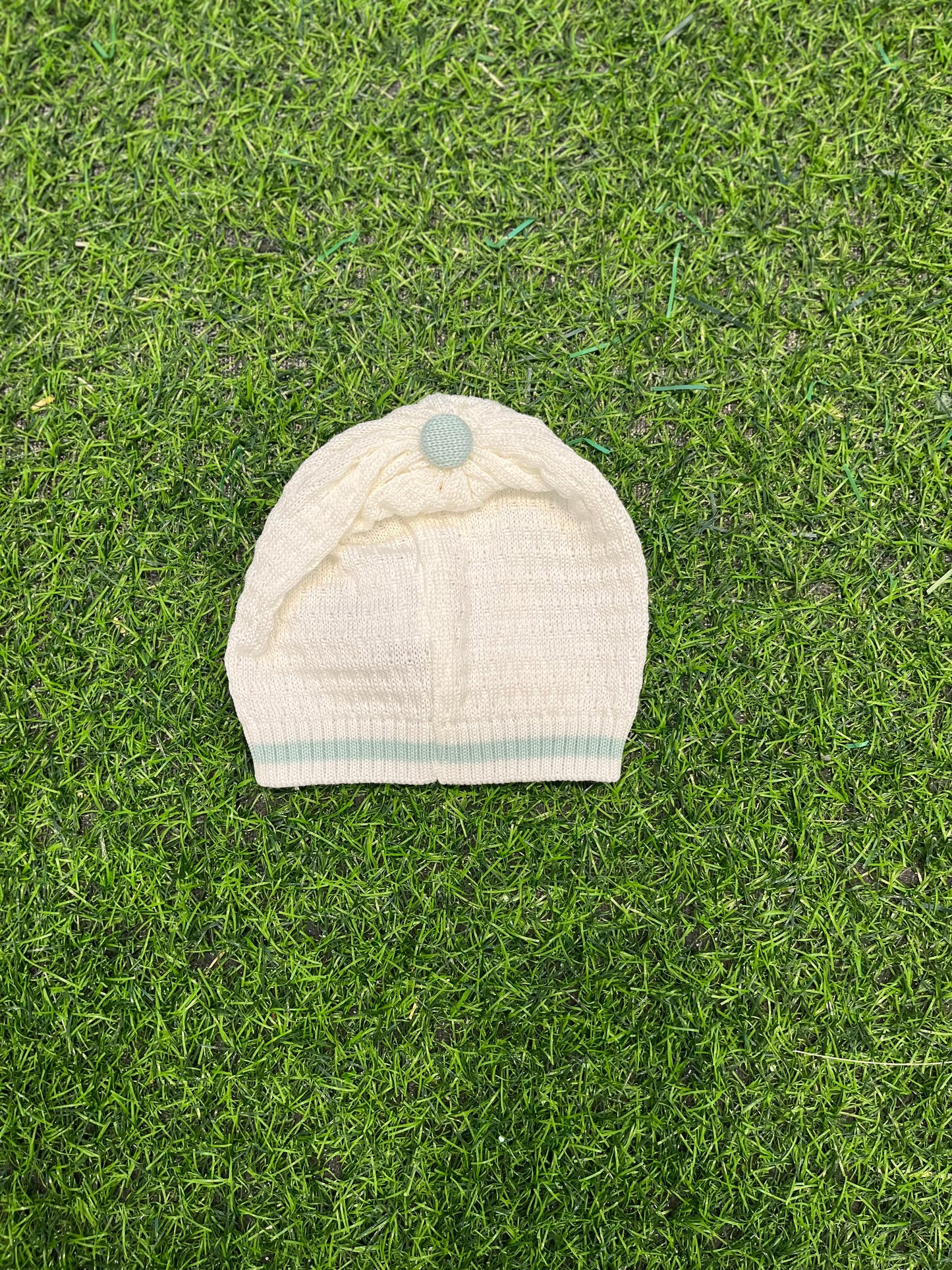 MARLU’ - cappellino in filo di cotone vaniglia/verde corredino p/e - BOY