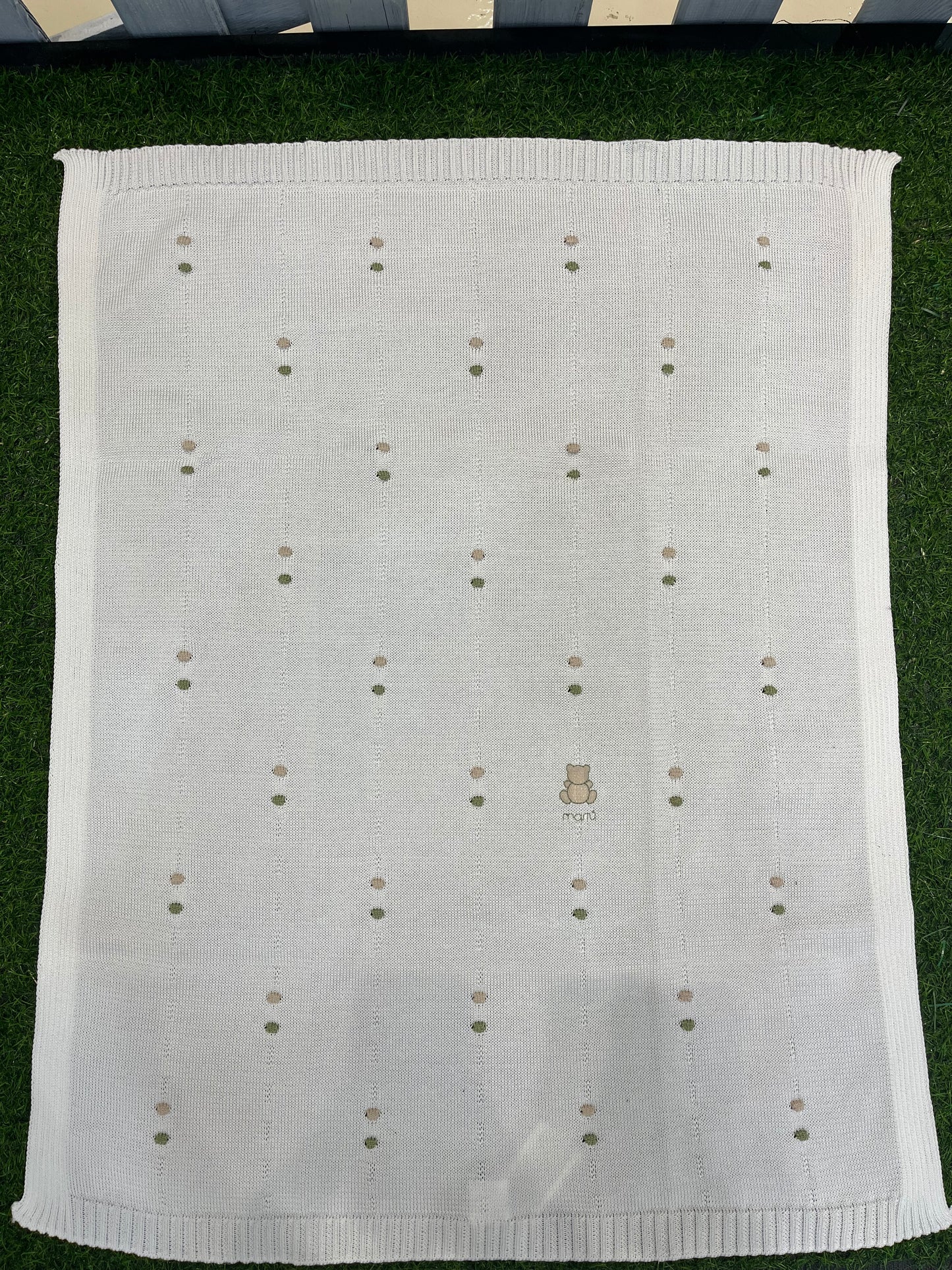 MARLU’ - coperta in filo di cotone bianco/verde oliva corredino p/e