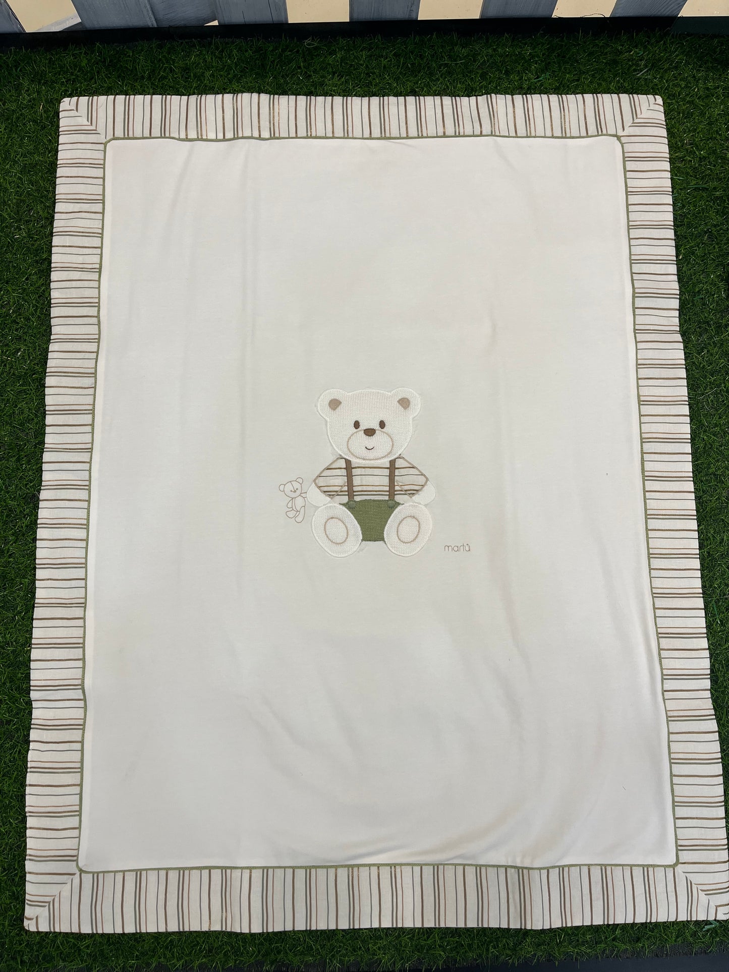 MARLU’ - coperta in Jersey di cotone vaniglia/verde corredino p/e