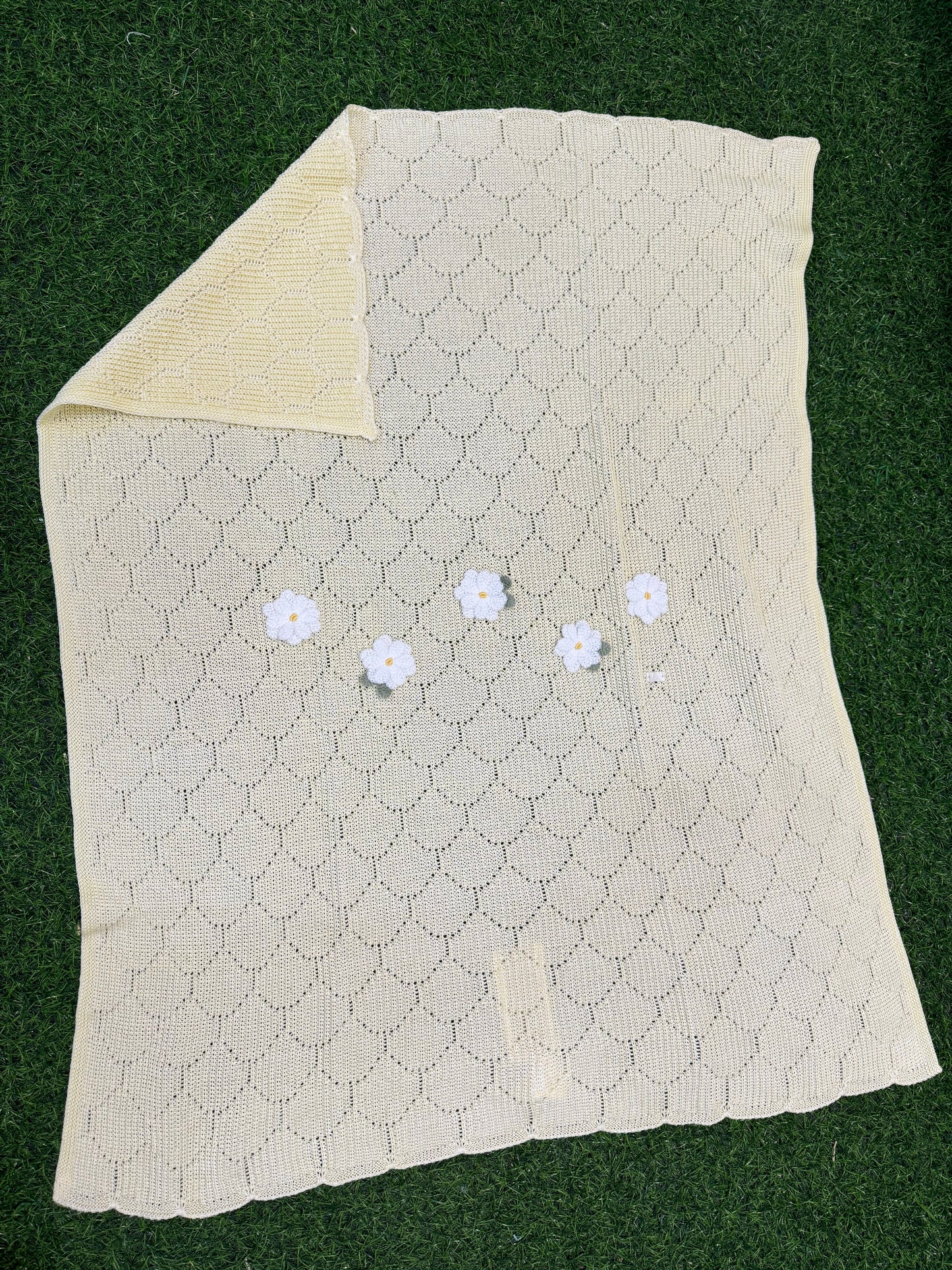 MARLU’ - coperta in filo di cotone bianco/giallo corredino p/e