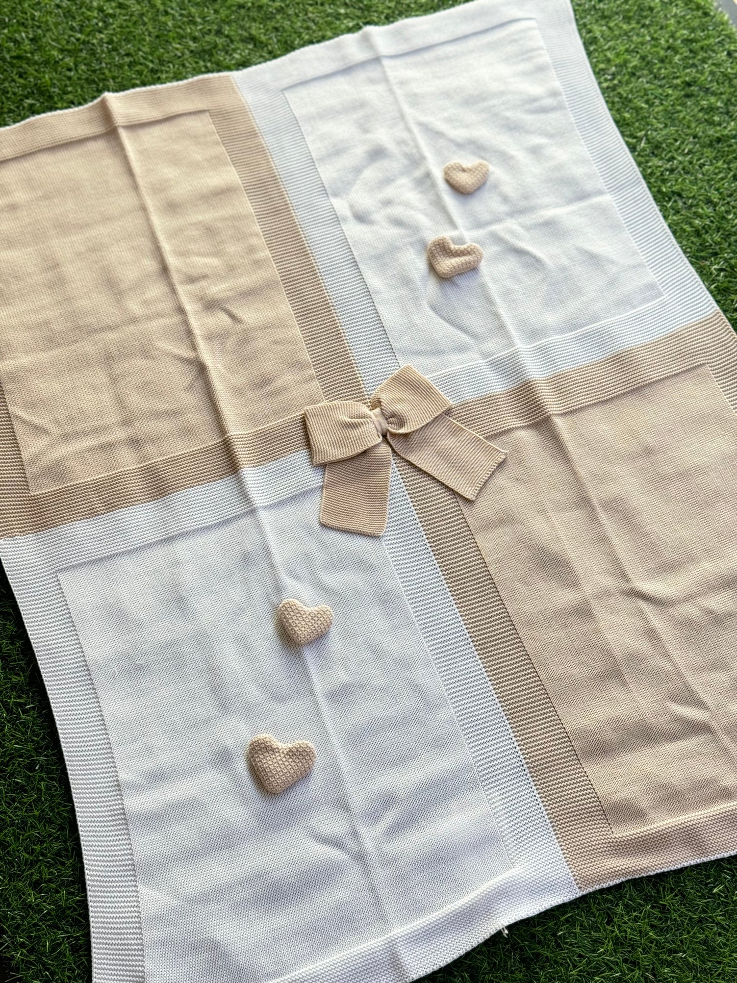 MARLU’ - coperta in filo di cotone bianco/sabbia corredino p/e