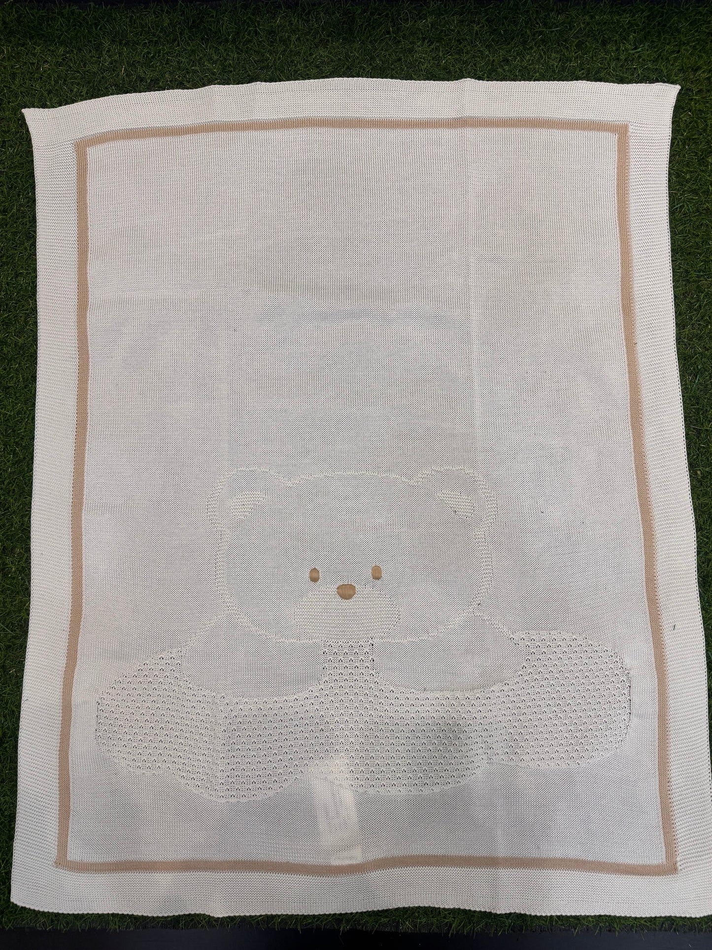 MARLU’ - coperta in filo di cotone bianco/sabbia corredino p/e