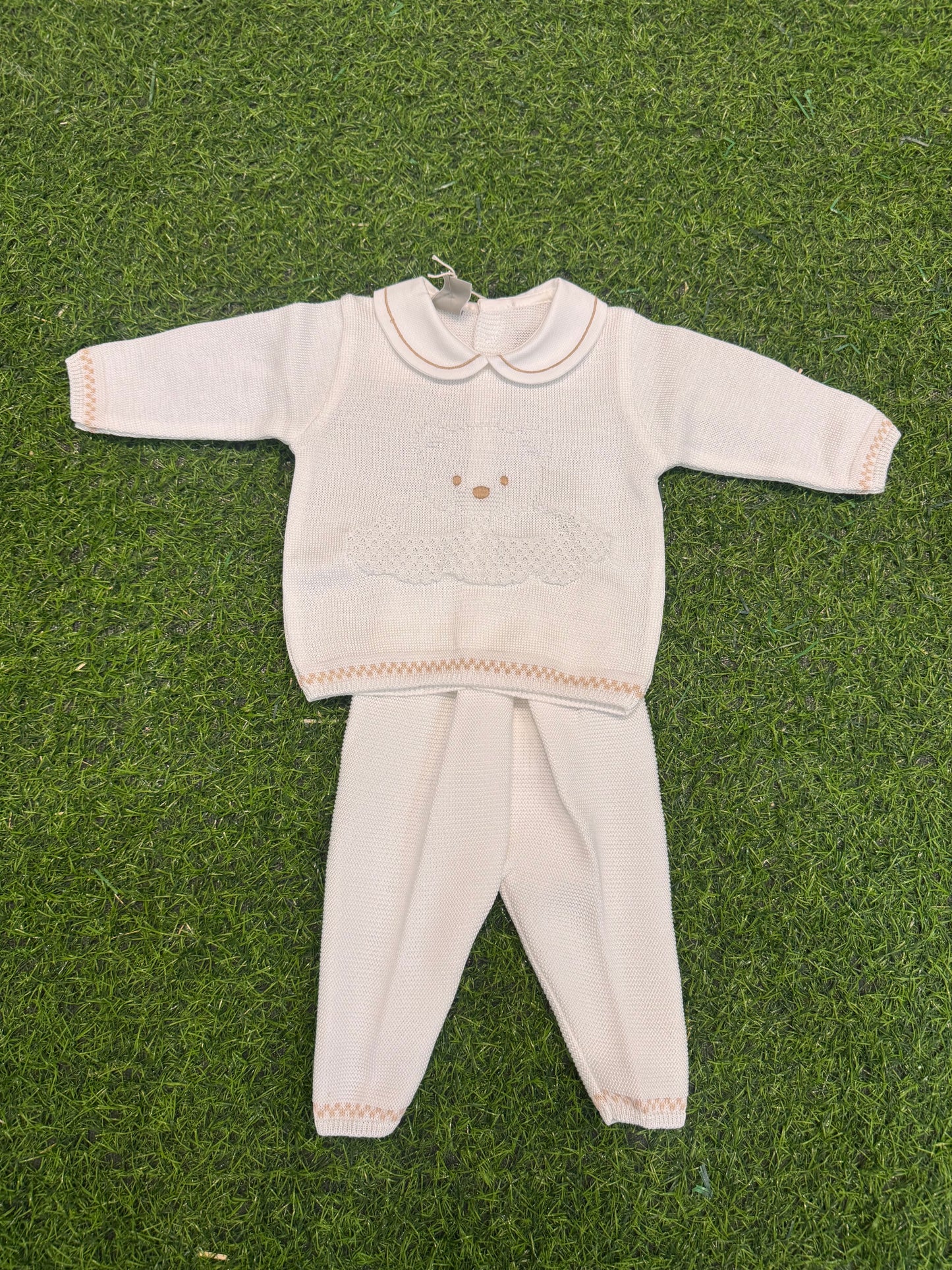 MARLU’ - completo 2pz in filo di cotone bianco/sabbia corredino p/e