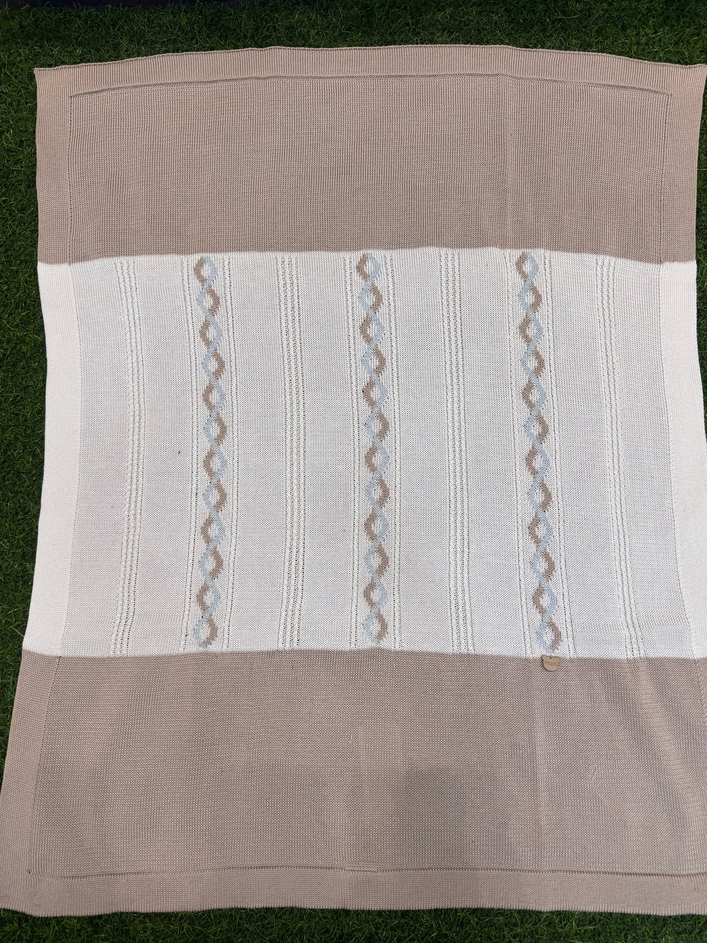 MARLU’ - coperta in filo di cotone bianco/noce/cielo corredino p/e