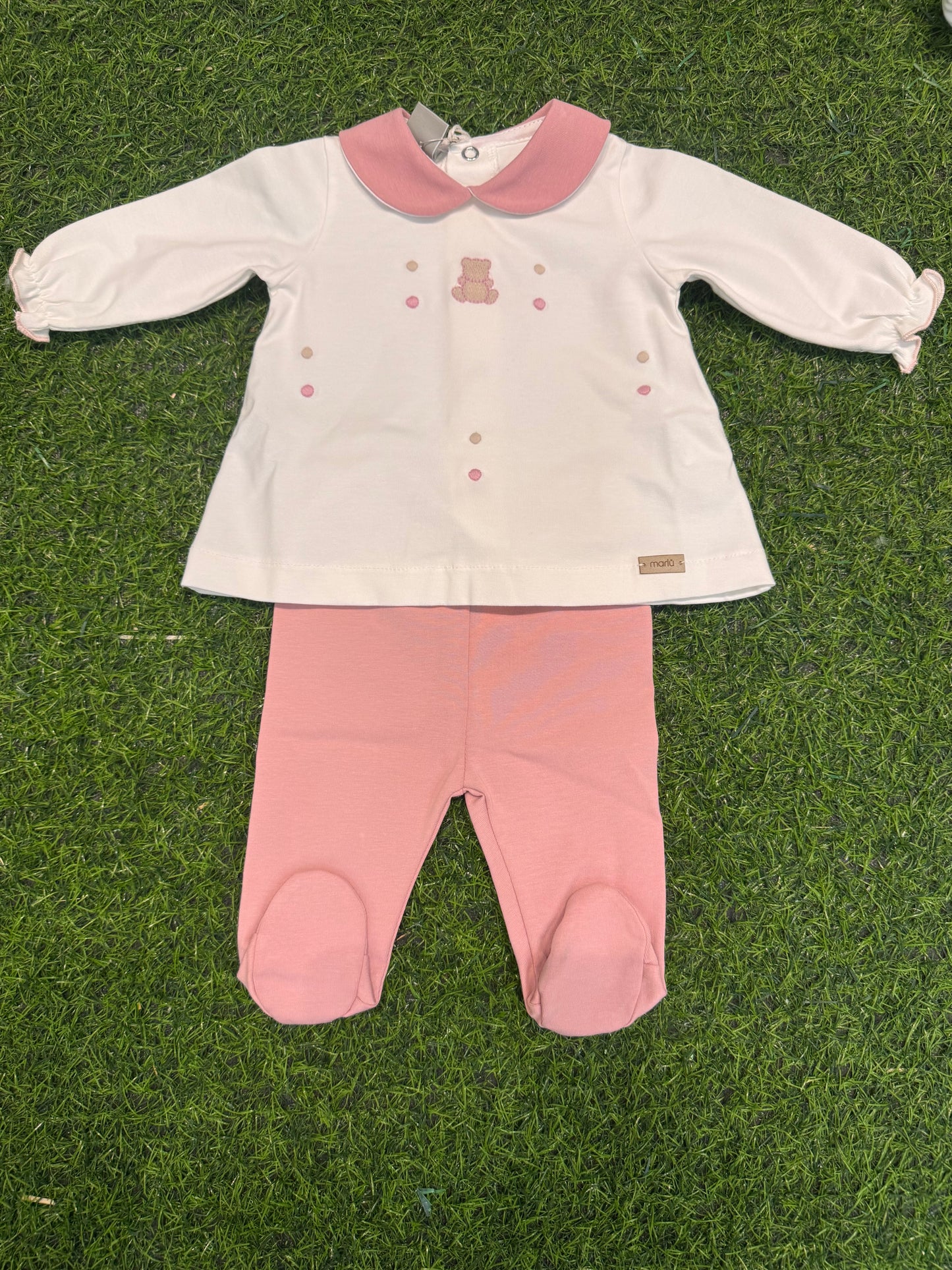 MARLU’ - completo 2pz in Jersey di cotone vaniglia/marsala corredino p/e