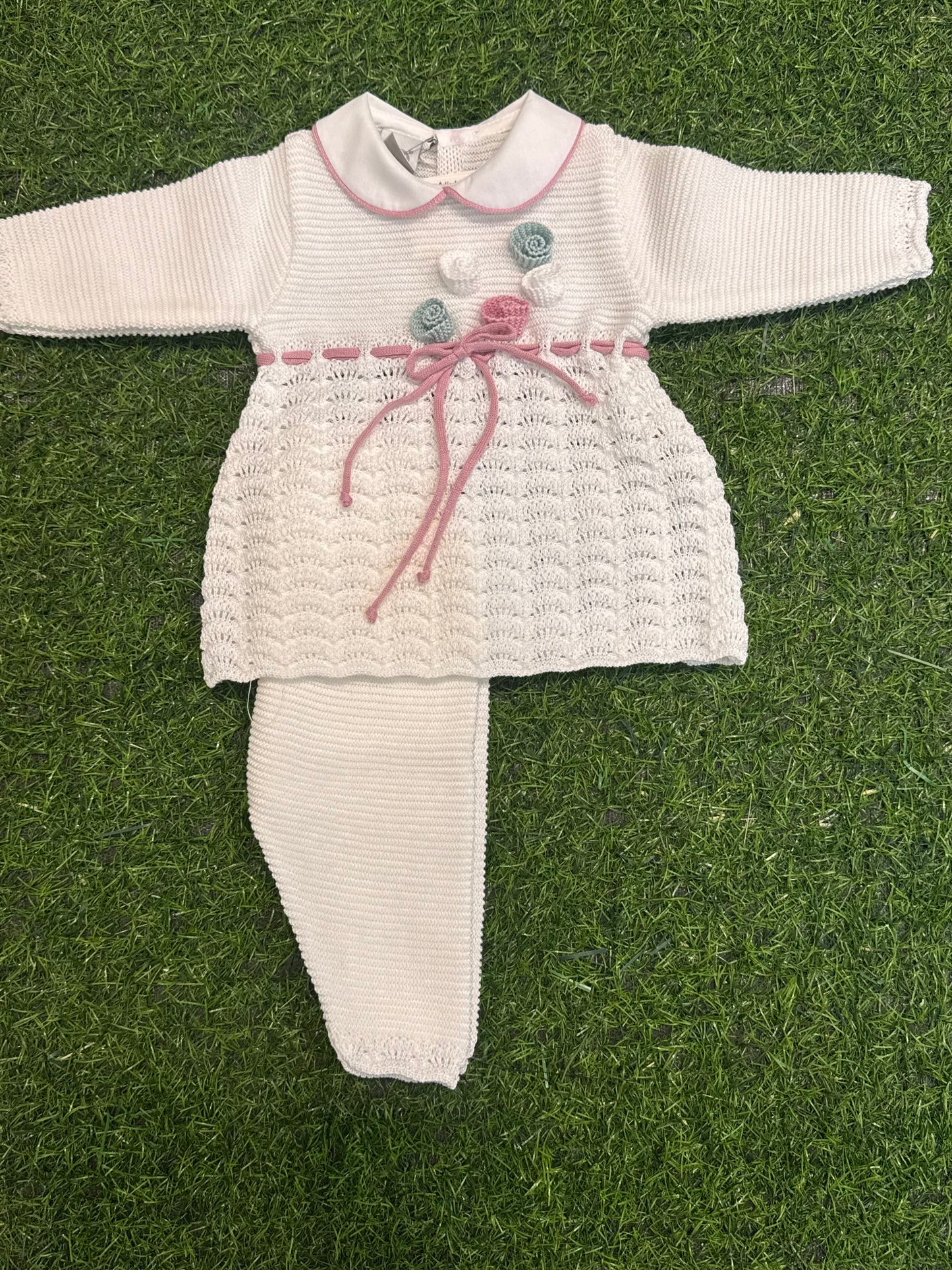 MARLU’ - completo 2pz in filo di cotone vaniglia/multicolor corredino p/e