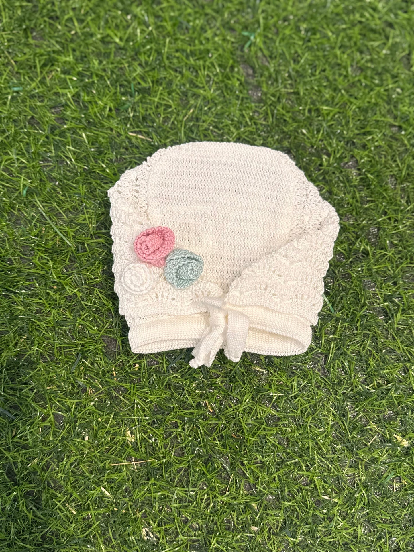 MARLU’ - cuffietta in filo di cotone vaniglia/multicolor corredino p/e