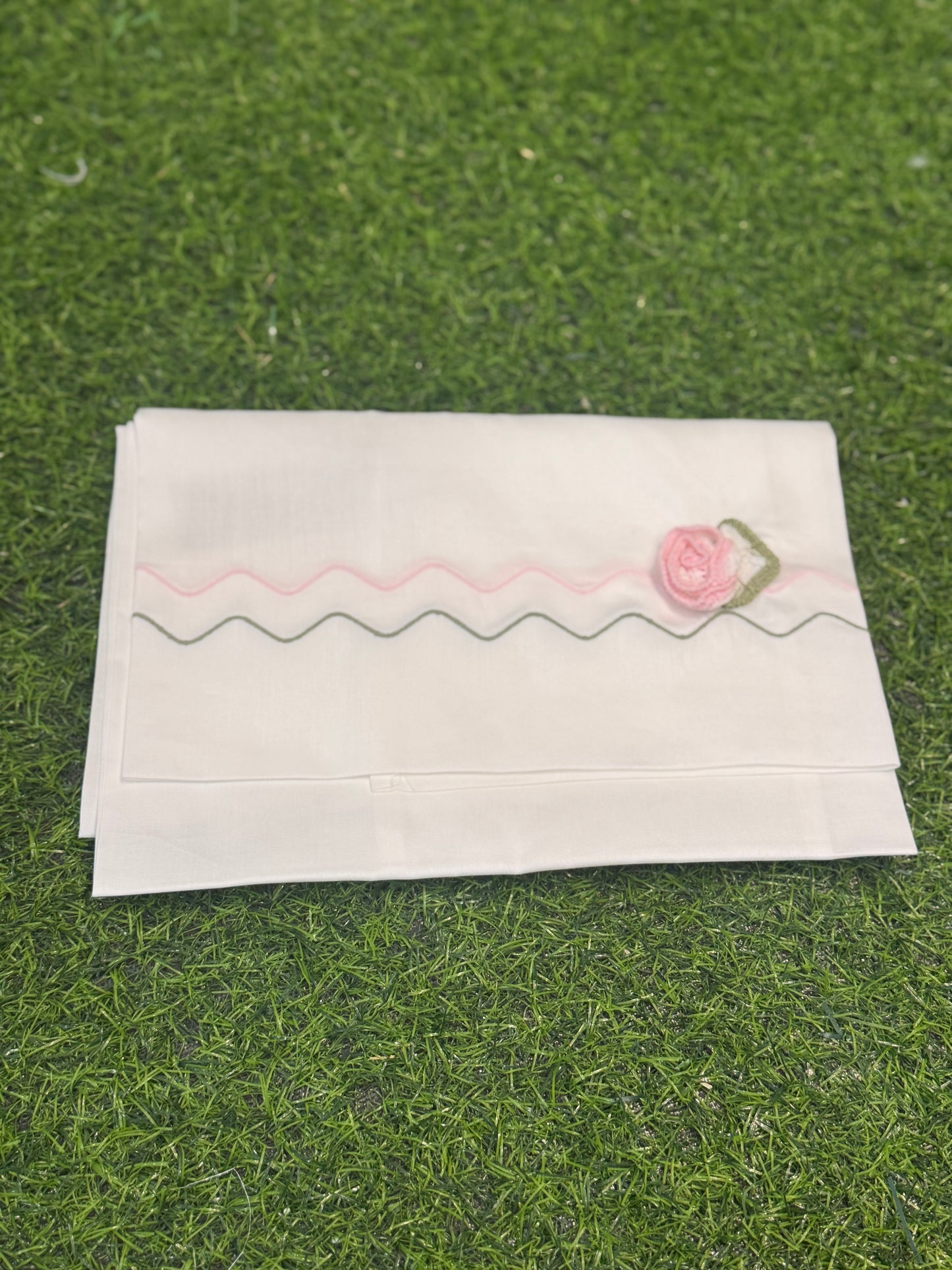 MARLU’ - set lenzuolino vaniglia/pesco/verde oliva corredino p/e