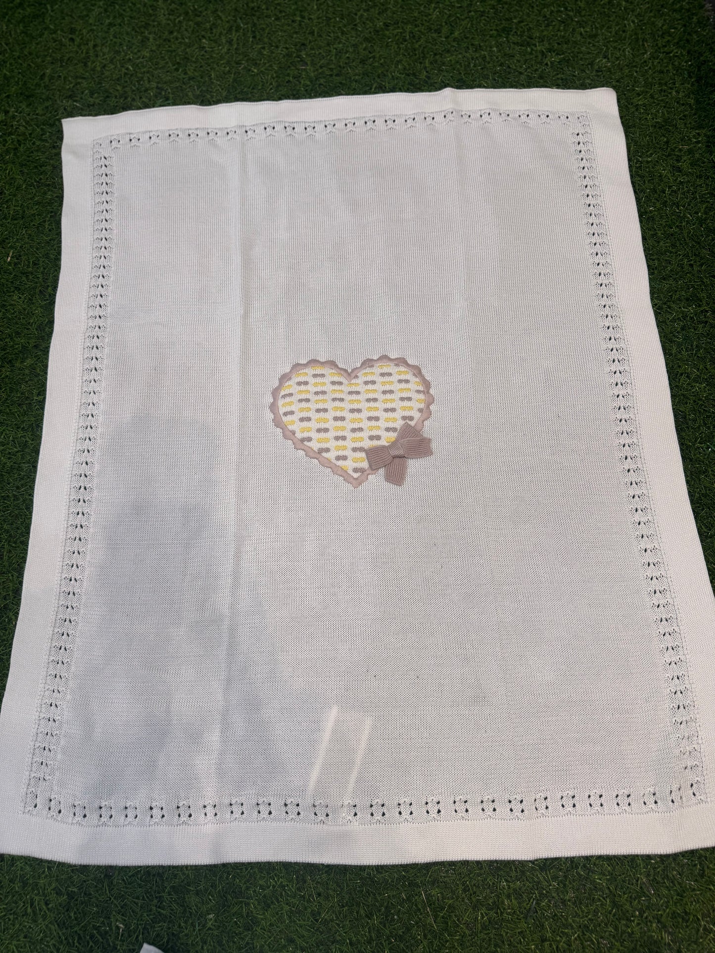 MARLU’ - coperta in filo di cotone bianco/marsala/giallo corredino p/e