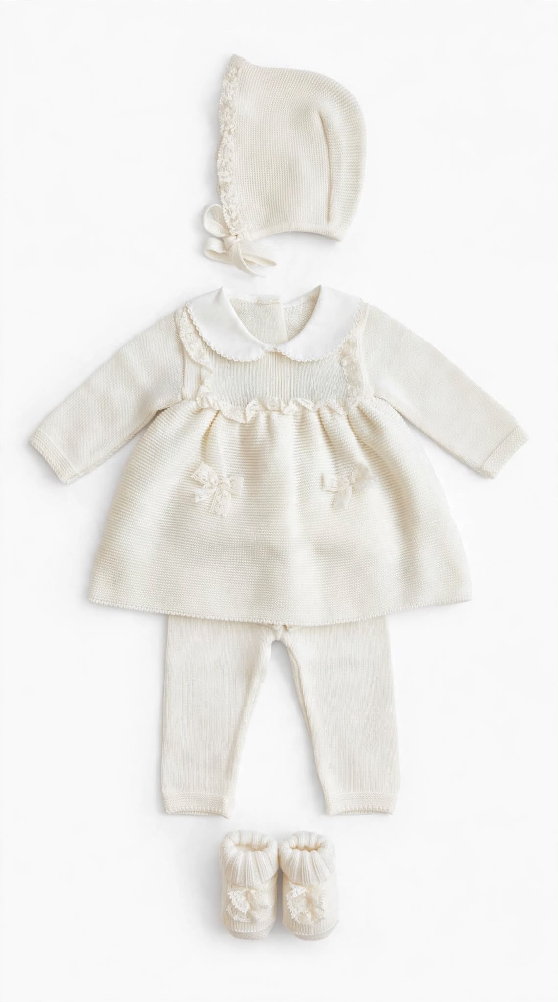 BABY LORD - completo con pizzo lana 100% panna - invernale