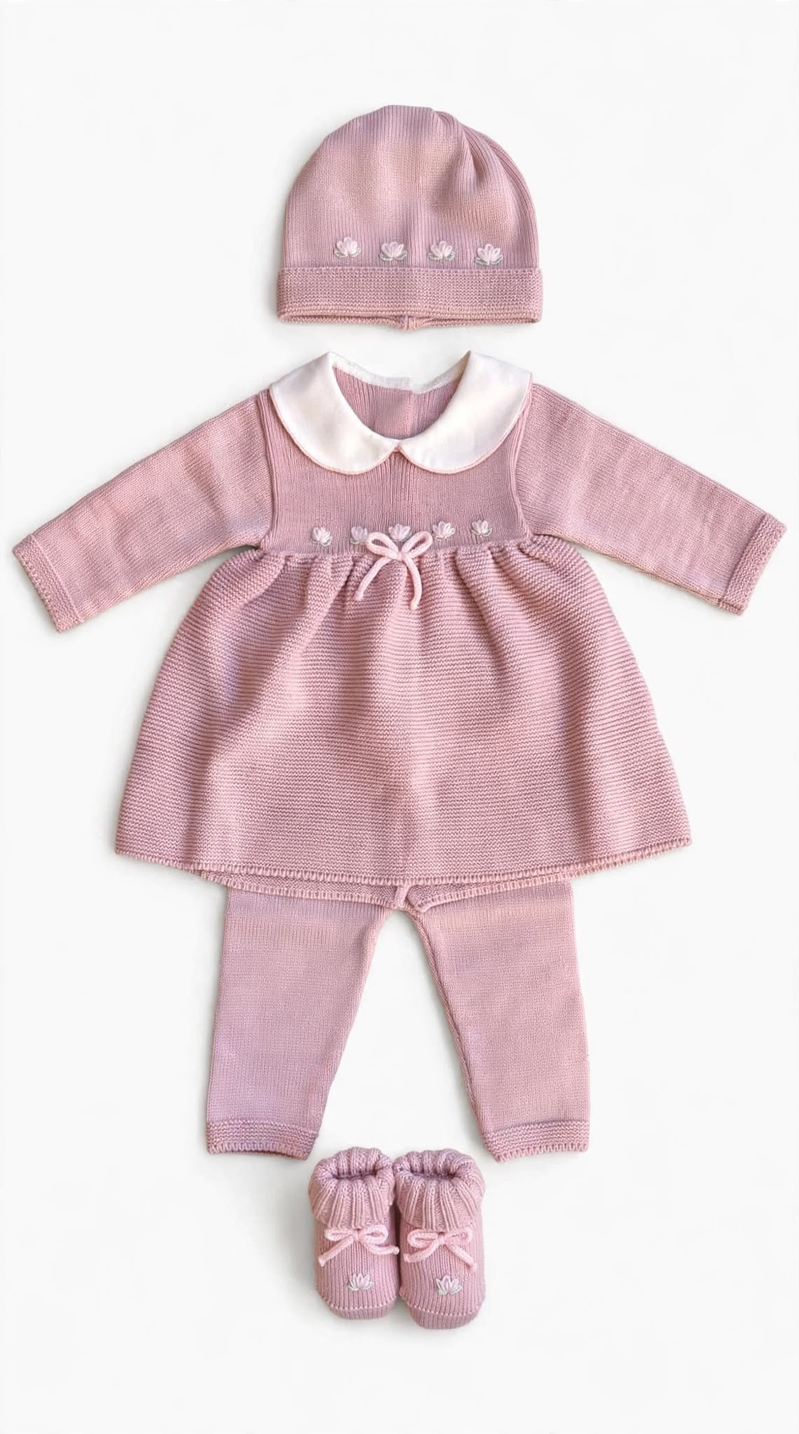 BABY LORD - completo ninfee e fiocco lana 100% rosa antico/rosa - invernale