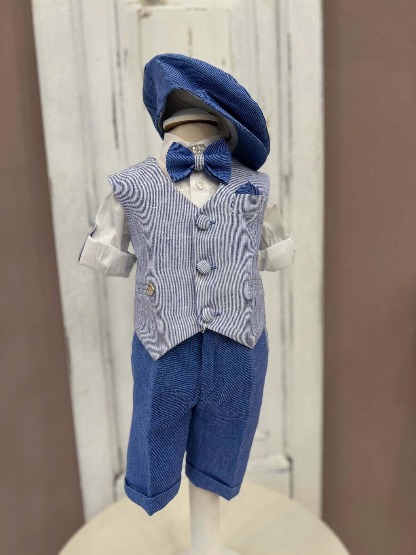 LES PETITES ENFANTES - completo gilet con coppola blu cerimonia est 25 b - BOY