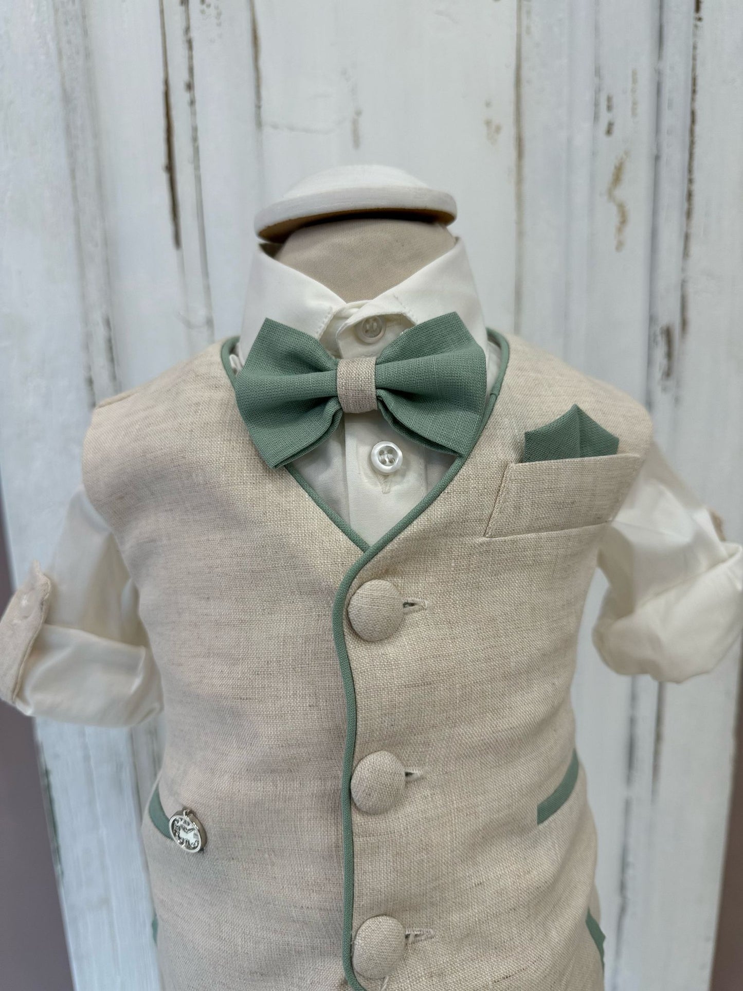 LES PETITES ENFANTES - completo gilet con coppola verde cerimonia est 25 b - BOY