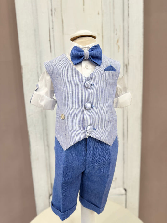 LES PETITES ENFANTES - completo gilet con coppola blu cerimonia est 25 b - BOY