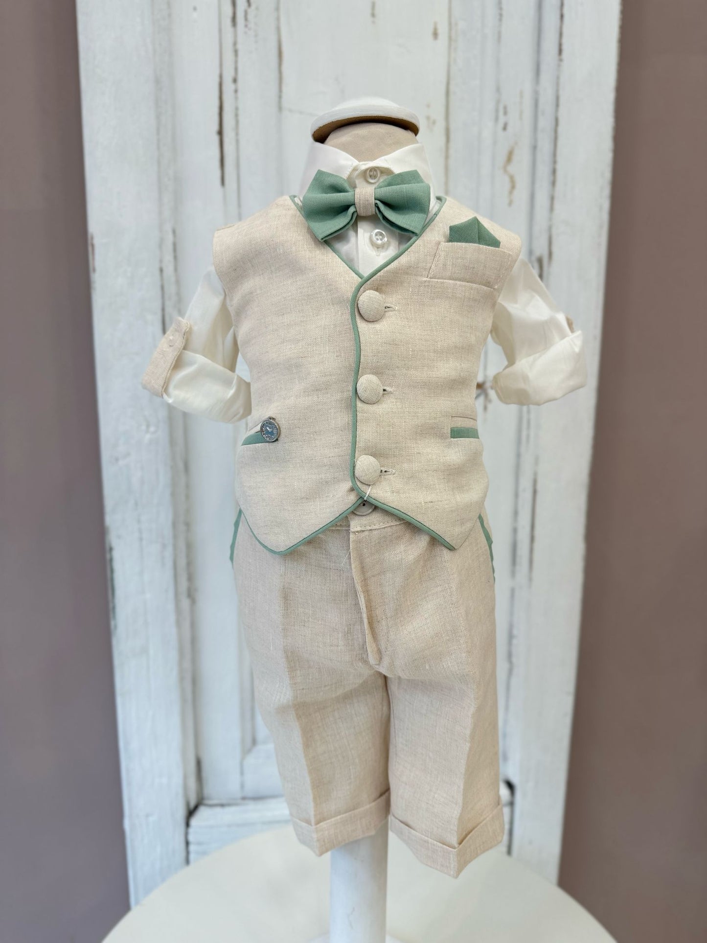 LES PETITES ENFANTES - completo gilet con coppola verde cerimonia est 25 b - BOY