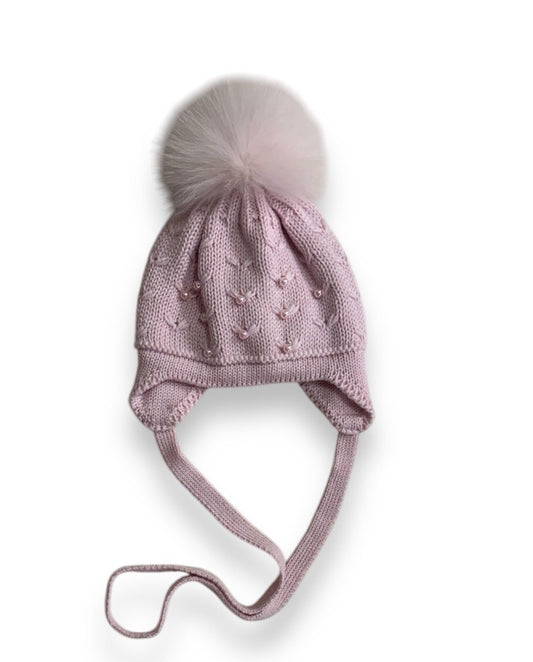 BARBARAS - cappello in lana con perle e pon pon in pelliccia accessori inv - GIRL