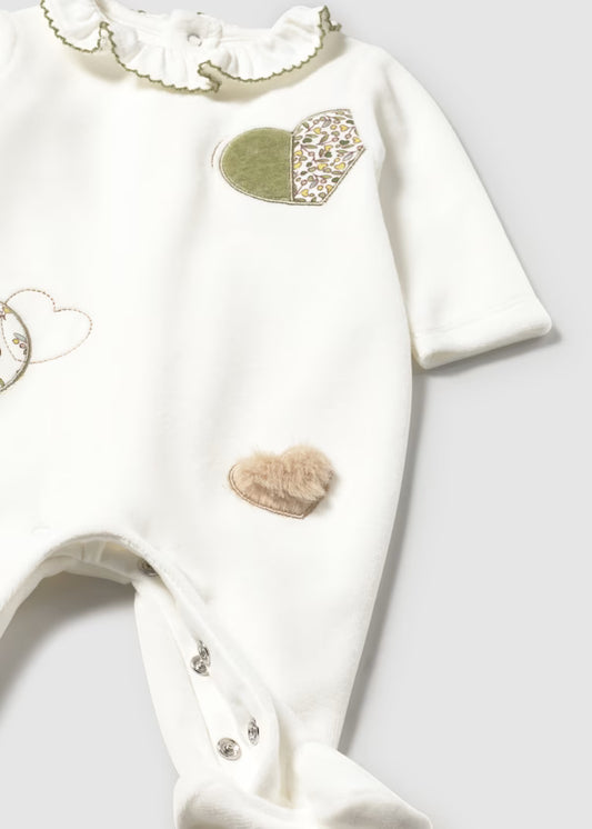 MAYORAL - tutina ciniglia bianco/verde neonato corredino invernale 25/26 - GIRL