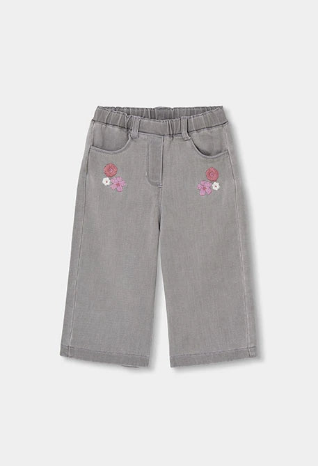 BOBOLI-pantaloni denim fiori grigio-invernale