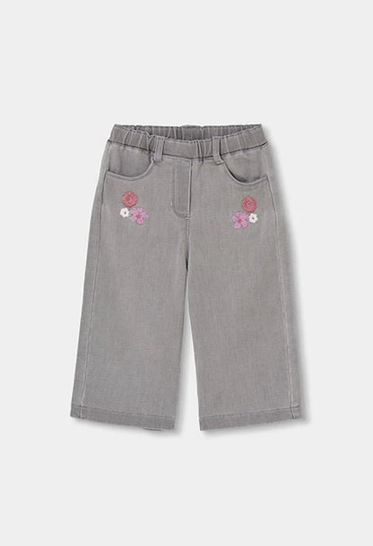 BOBOLI-pantaloni denim fiori grigio-invernale