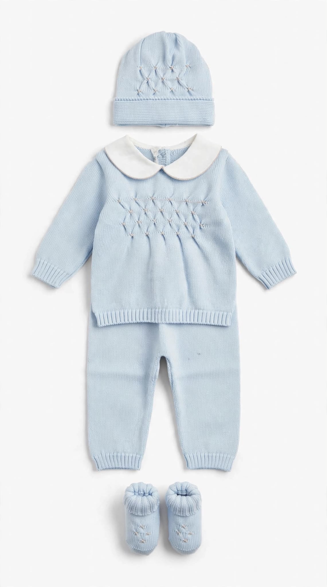 BABY LORD - completo nido d'ape e fiocco lana 100% cielo/sabbia - invernale