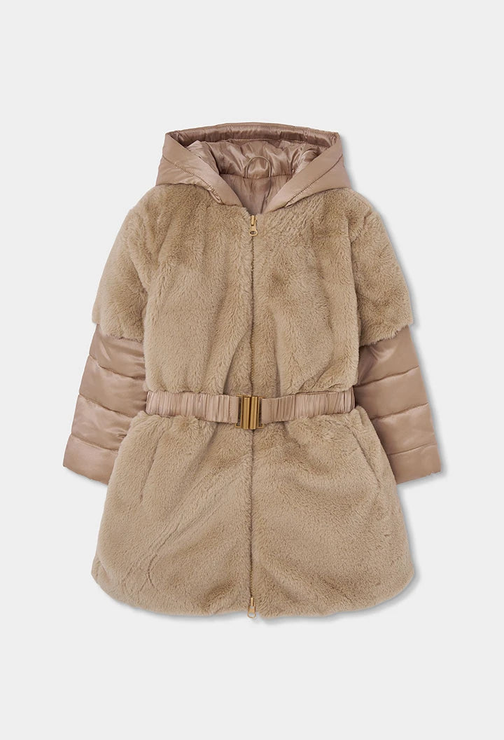 BOBOLI-giubotto lungo con pelliccia beige-invernale