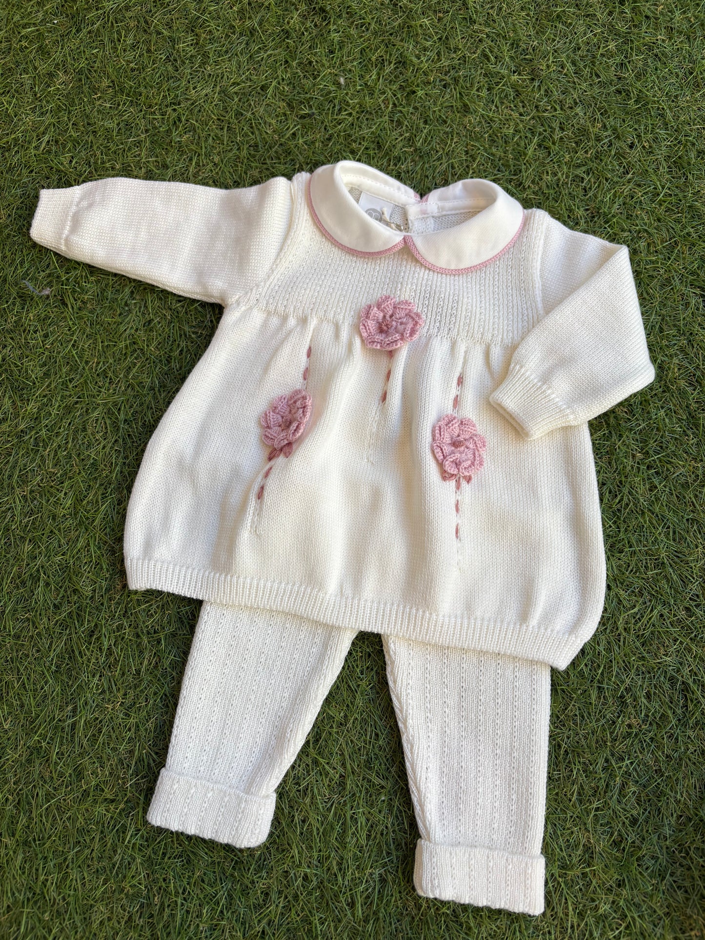 MARLÙ - completino in lana 100% 2 pezzi set n10 vaniglia/marsala