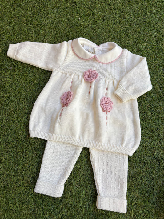 MARLÙ - completino in lana 100% 2 pezzi set n10 vaniglia/marsala