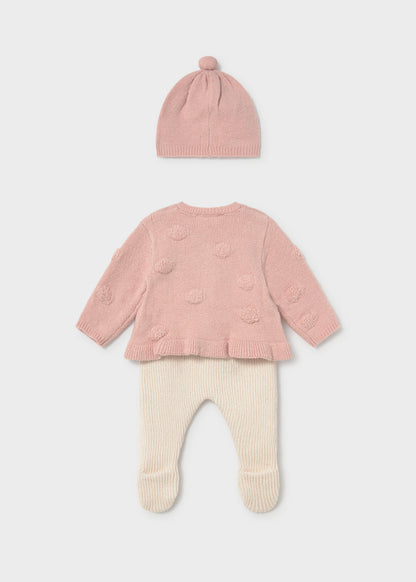 MAYORAL-completino cardigan+cappello nude-invernale