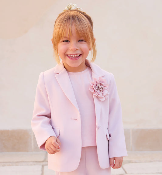 SARABANDA - tailleur bimba giacca fiore + pantalone zampa abbigliamento est 25 j - GIRL