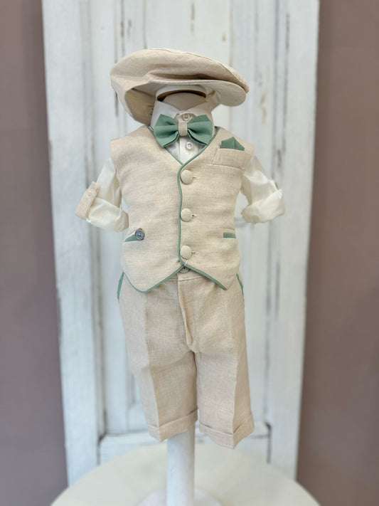 LES PETITES ENFANTES - completo gilet con coppola verde cerimonia est 25 b - BOY