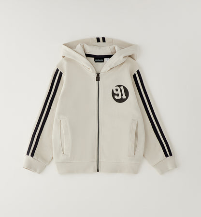 SARABANDA - felpa zip con cappuccio crema - invernale