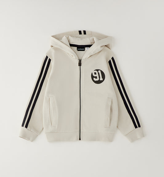 SARABANDA - felpa zip con cappuccio crema - invernale