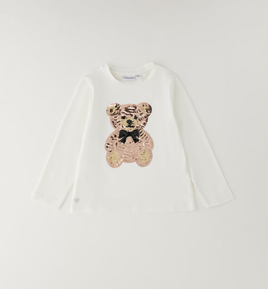 SARABANDA - t-shirt orsetto paillettes bianco - invernale